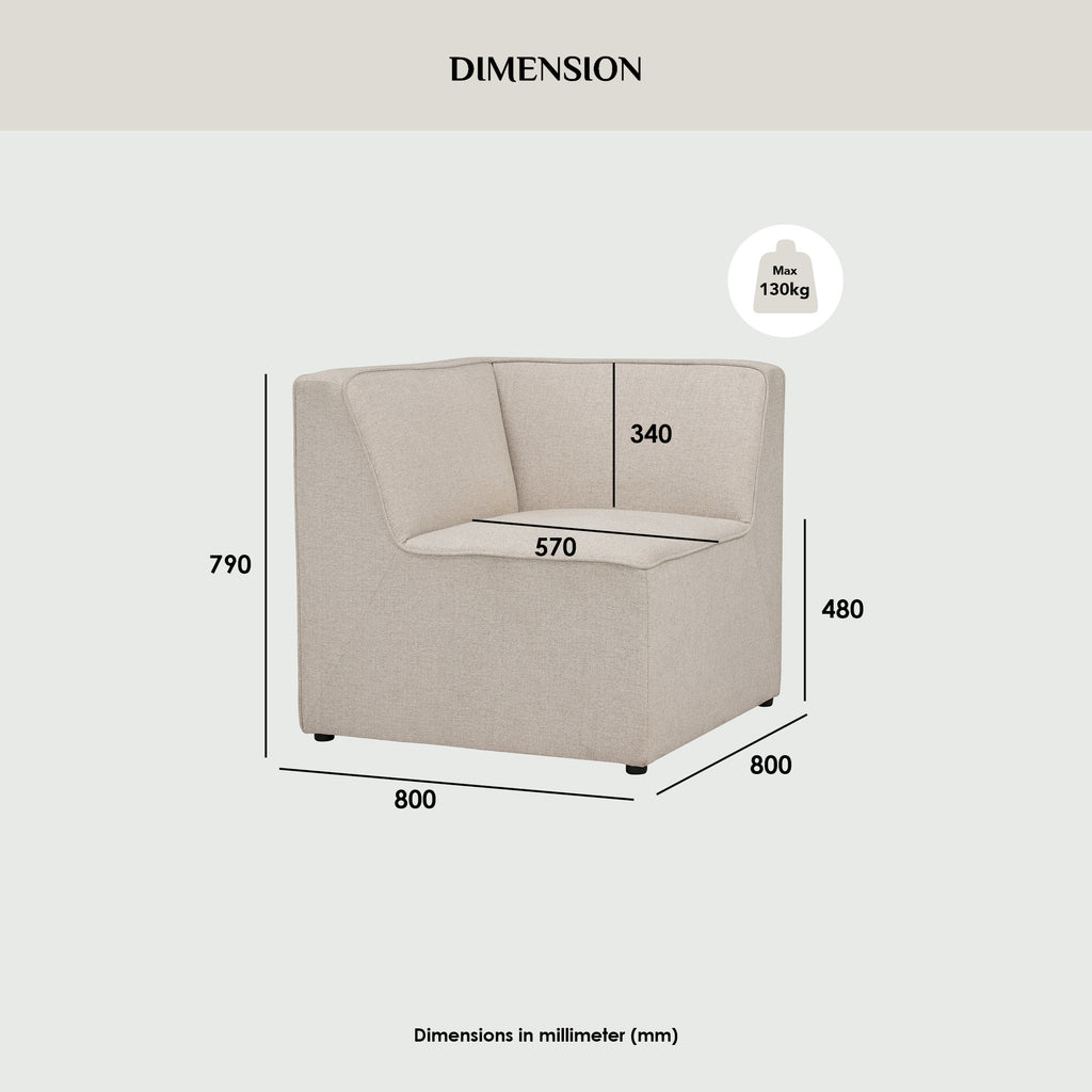 Traverese corner unit in Black colour leg, White colour Chenille fabric