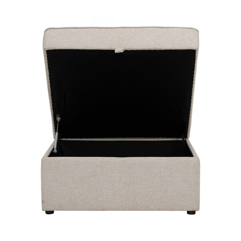Traverese ottoman with storage in Black colour leg, White colour Chenille fabric