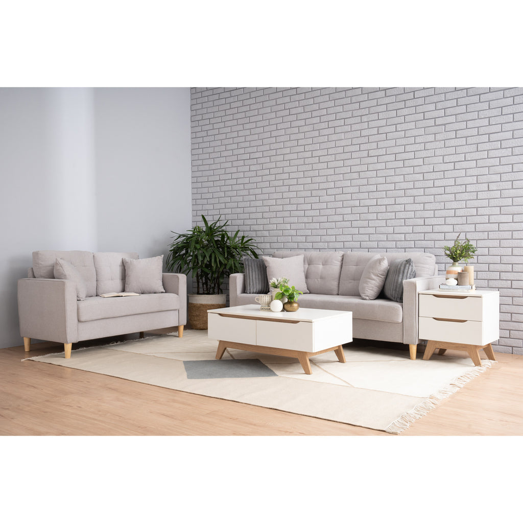 Slavia 2 seater sofa with Natural colour leg, Light Grey colour Meadow fabric.