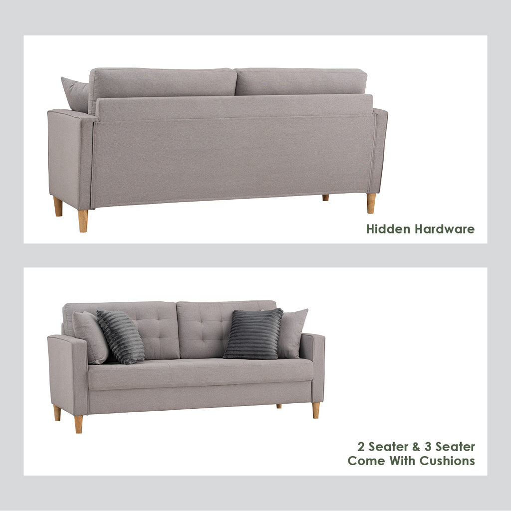 Slavia 2 seater sofa with Natural colour leg, Light Grey colour Meadow fabric.