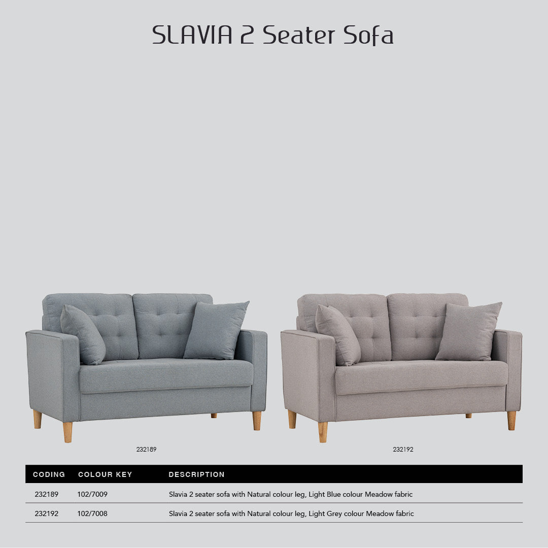 Slavia 2 seater sofa with Natural colour leg, Light Grey colour Meadow fabric.