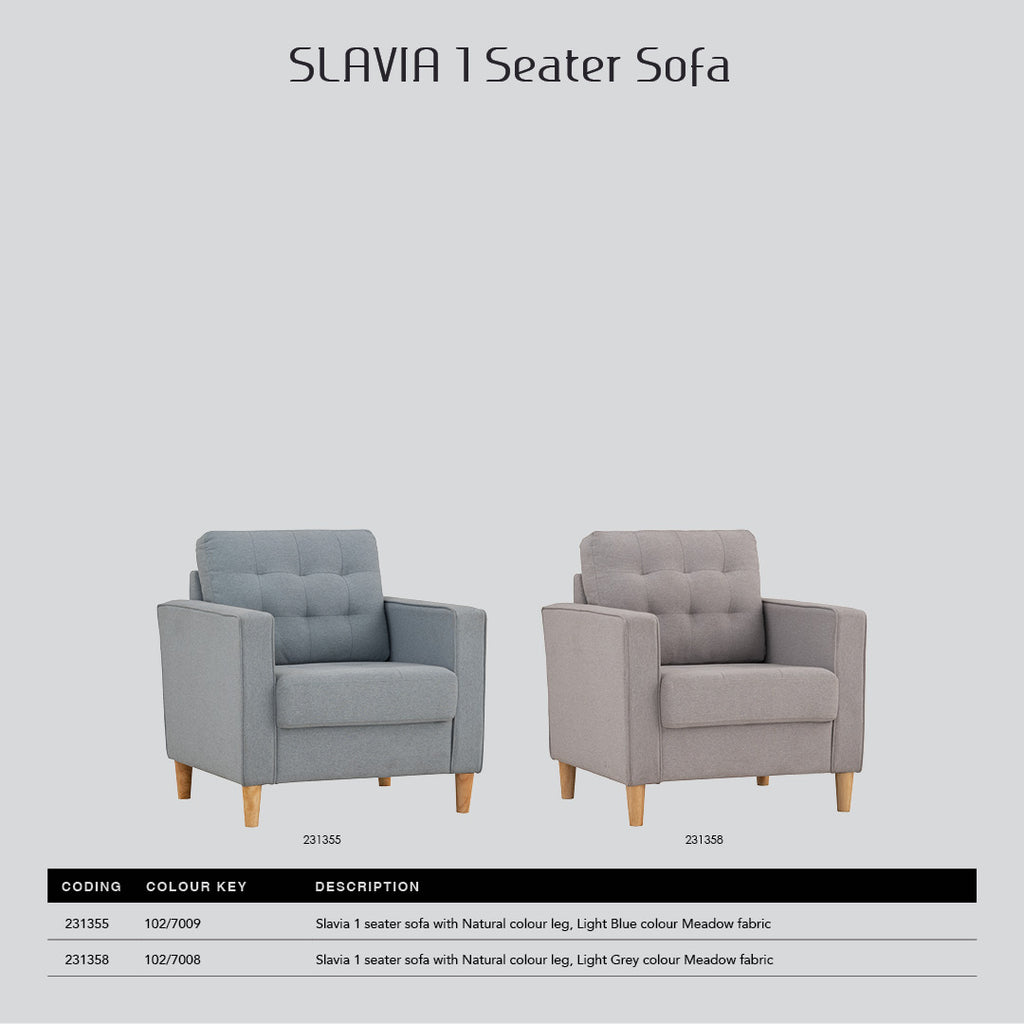 Slavia 1 seater sofa with Natural colour leg, Light Grey colour Meadow fabric.
