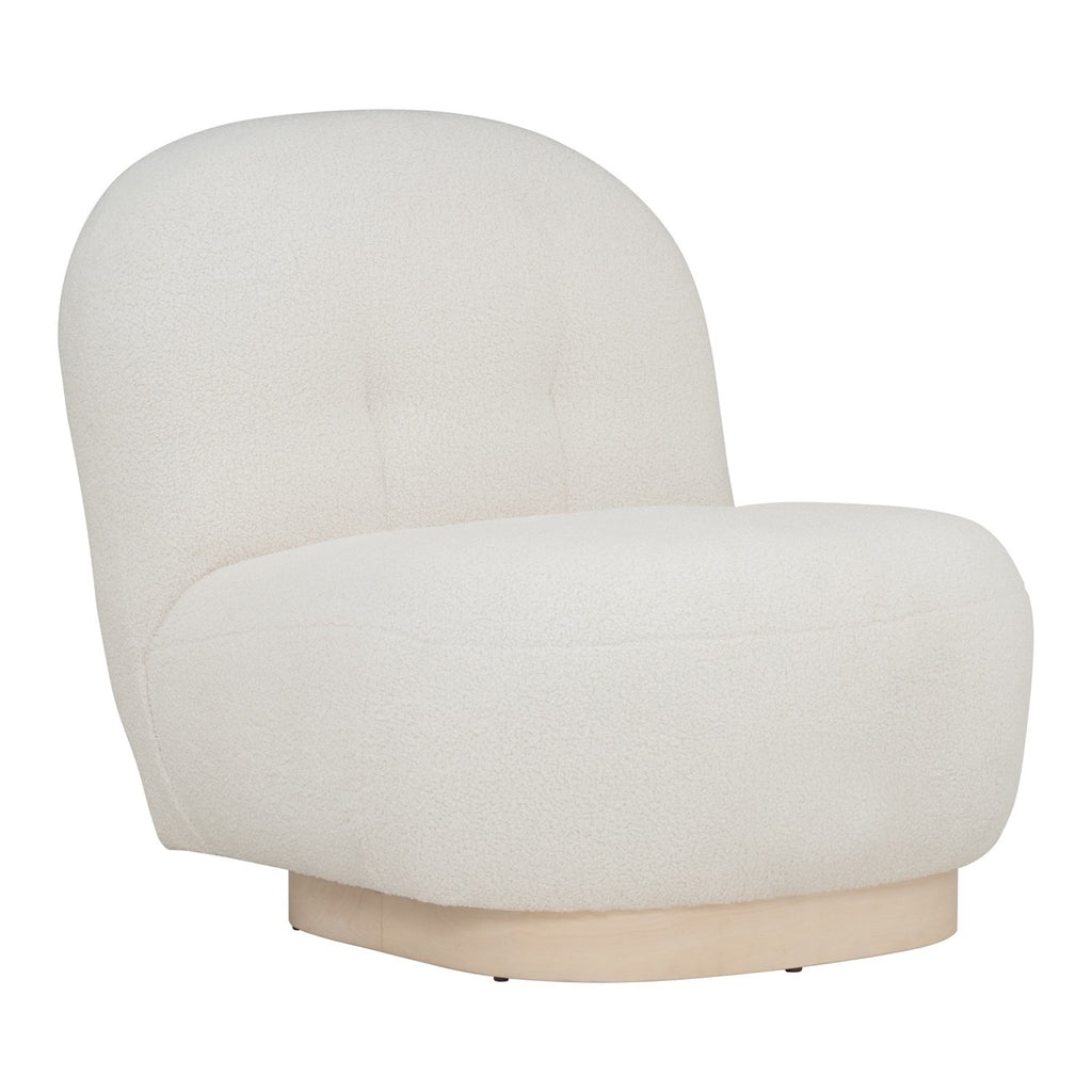 Helia lounge chair with White Wash colour leg, Cream White colour Teddy fabric.