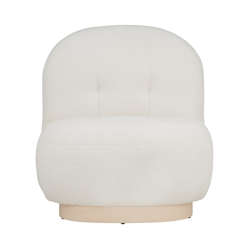Helia lounge chair with White Wash colour leg, Cream White colour Teddy fabric.