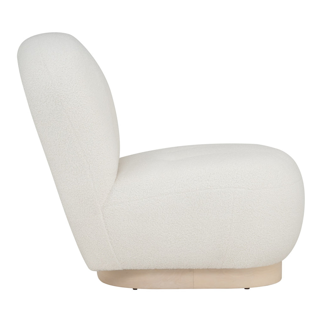 Helia lounge chair with White Wash colour leg, Cream White colour Teddy fabric.