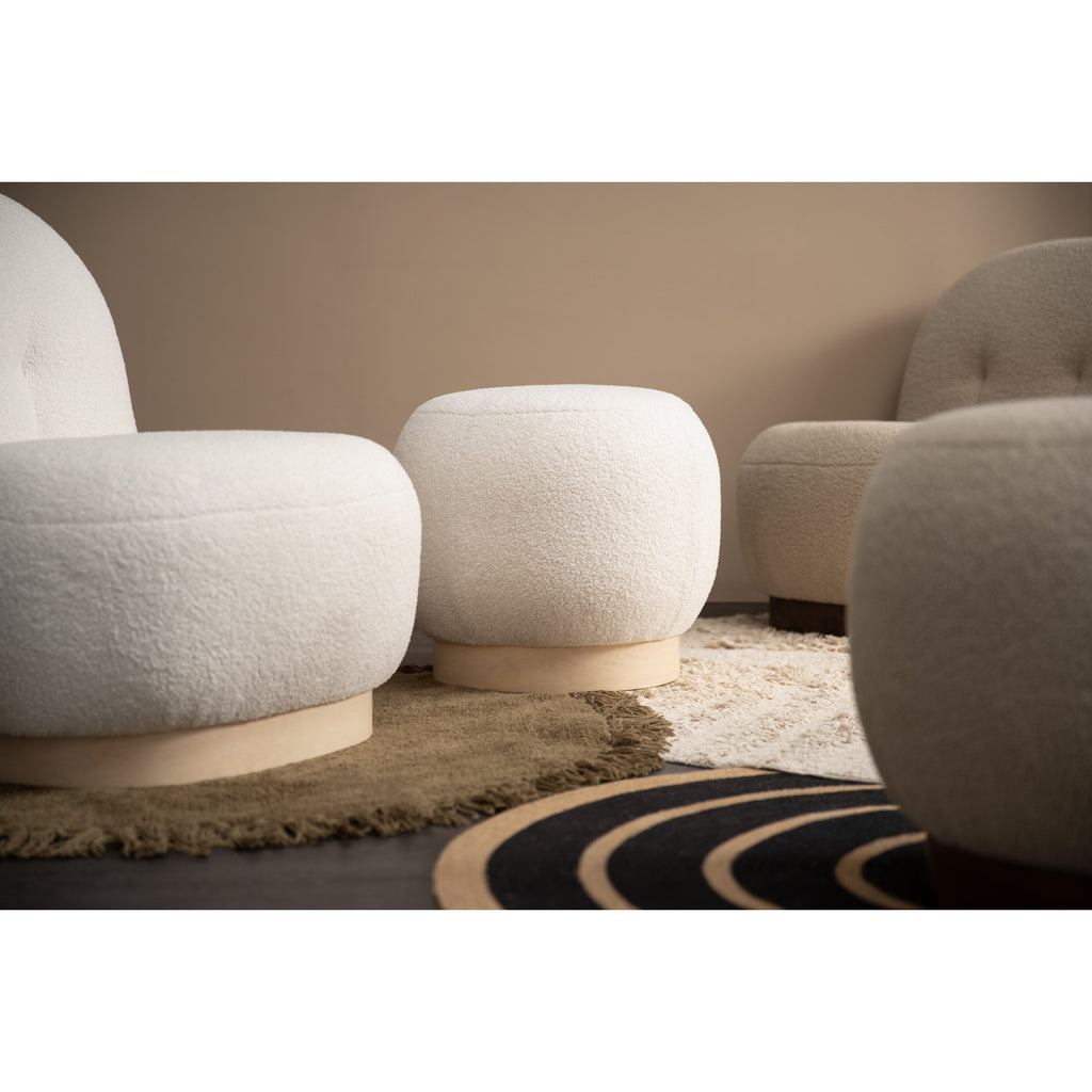 Helia lounge chair with White Wash colour leg, Cream White colour Teddy fabric.