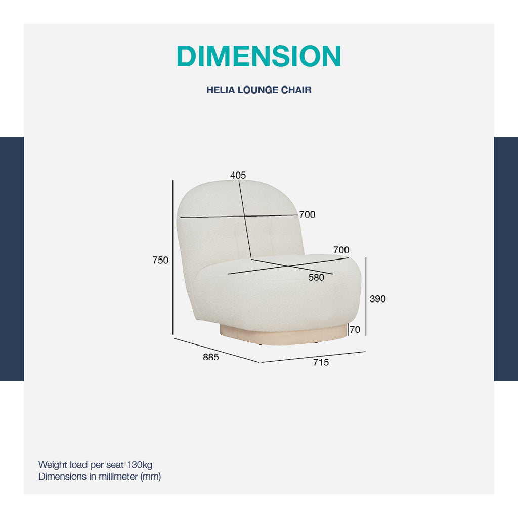 Helia lounge chair with White Wash colour leg, Cream White colour Teddy fabric.