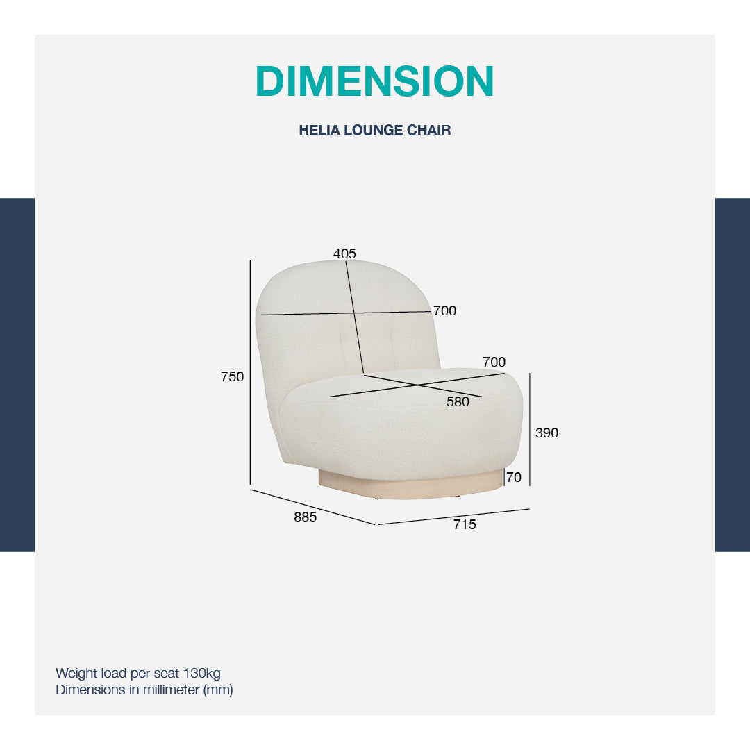 Helia lounge chair with White Wash colour leg, Cream White colour Teddy fabric.