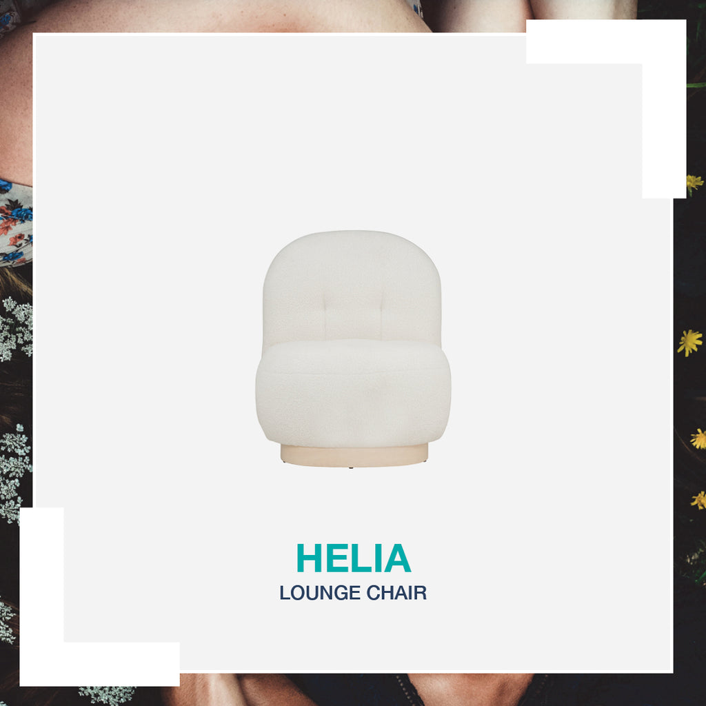 Helia lounge chair with White Wash colour leg, Cream White colour Teddy fabric.