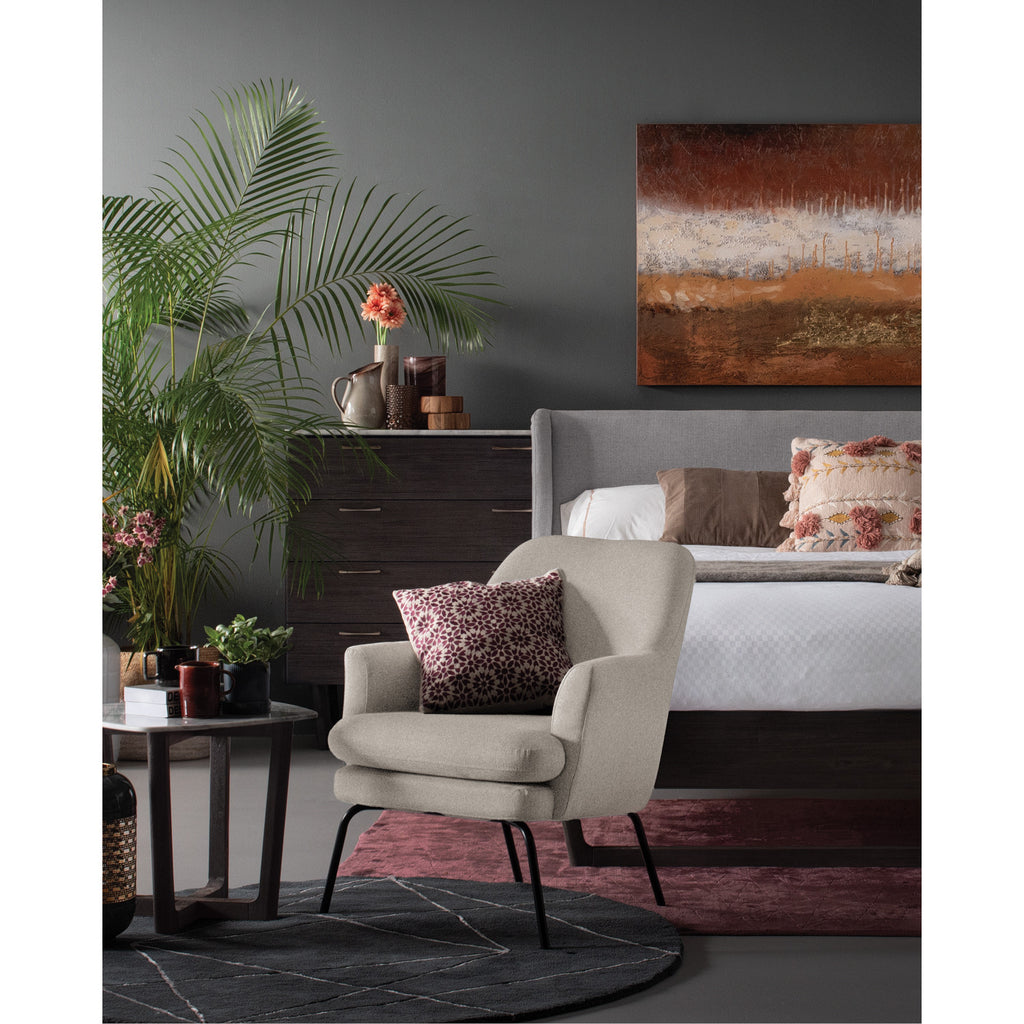 Lucian Lounge Chair with Matt Black Epoxy colour leg, Glacier colour Mohair fabric.