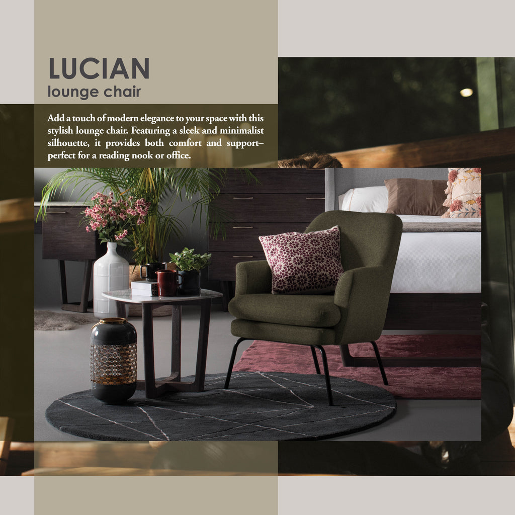 Lucian Lounge Chair with Matt Black Epoxy colour leg, Leaf colour Mohair fabric