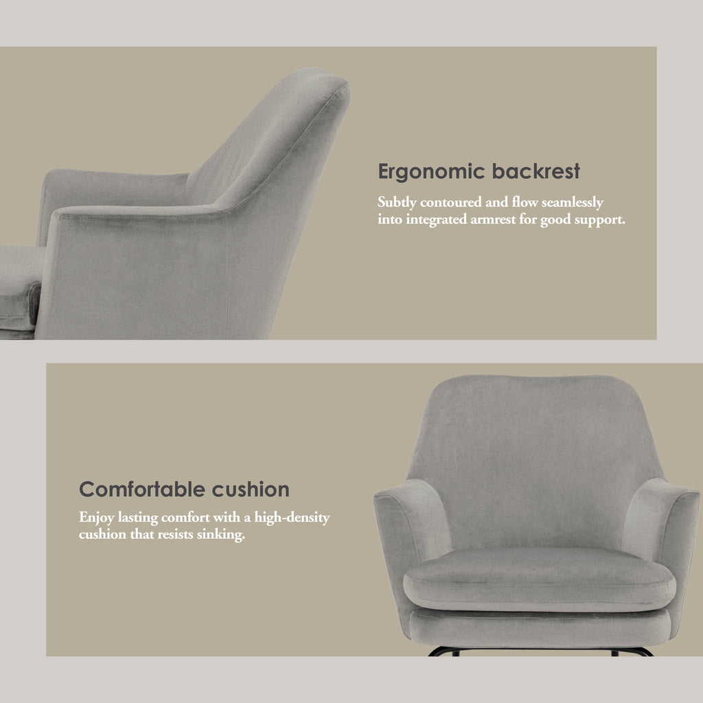 Lucian Lounge Chair with Matt Black Epoxy colour leg, Leaf colour Mohair fabric