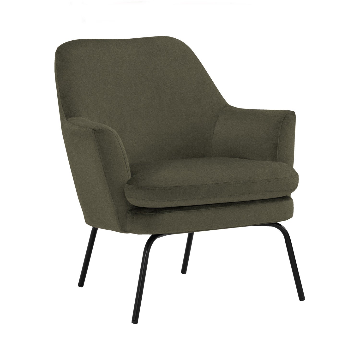 Lucian Lounge Chair with Matt Black Epoxy colour leg, Leaf colour Mohair fabric
