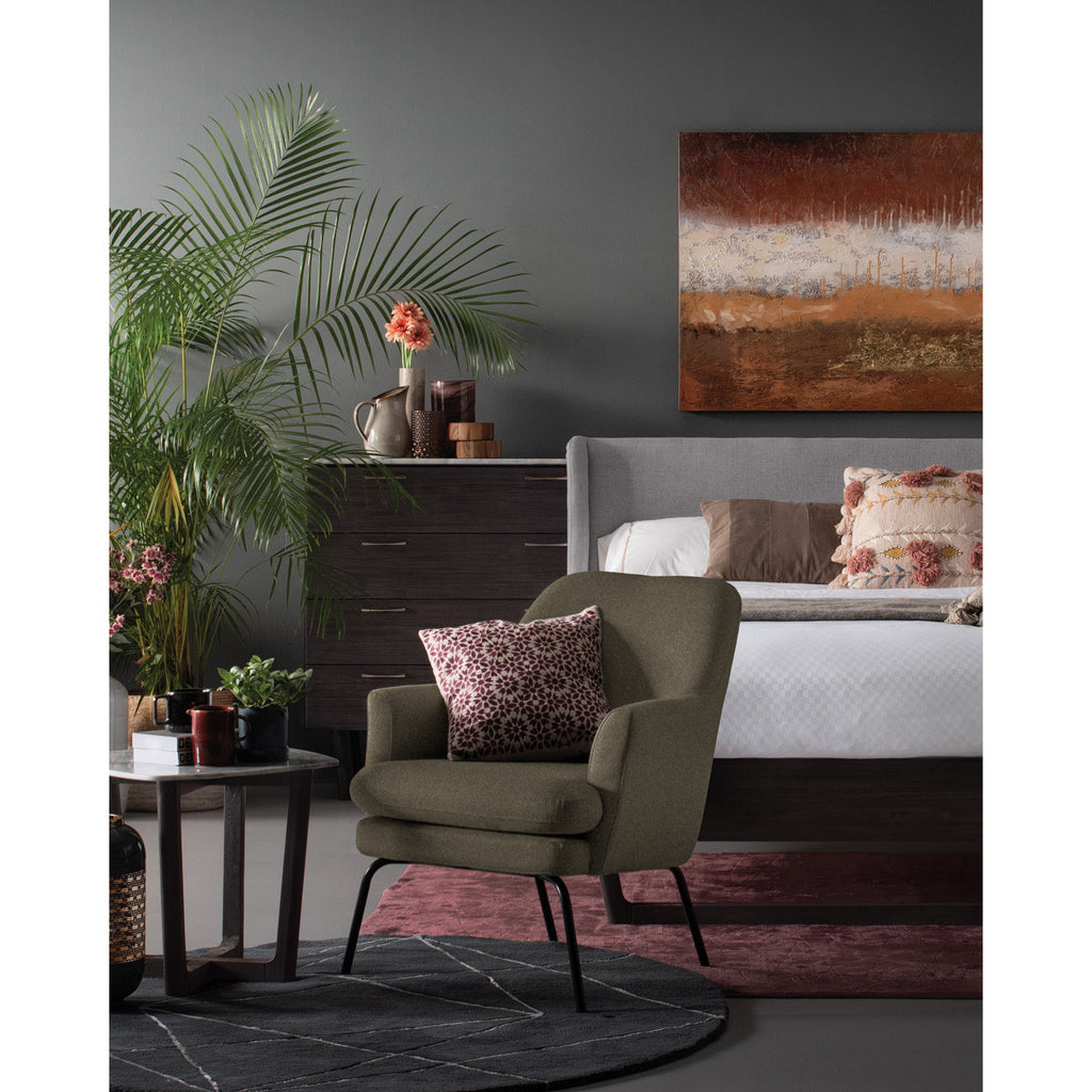 Lucian Lounge Chair with Matt Black Epoxy colour leg, Leaf colour Mohair fabric