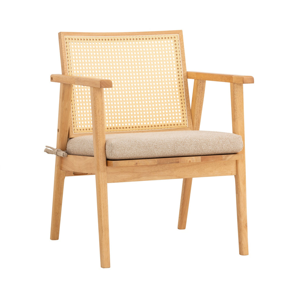 (2Set) Keko lounge chair with Natural colour frame, Beige colour Lake fabric seat