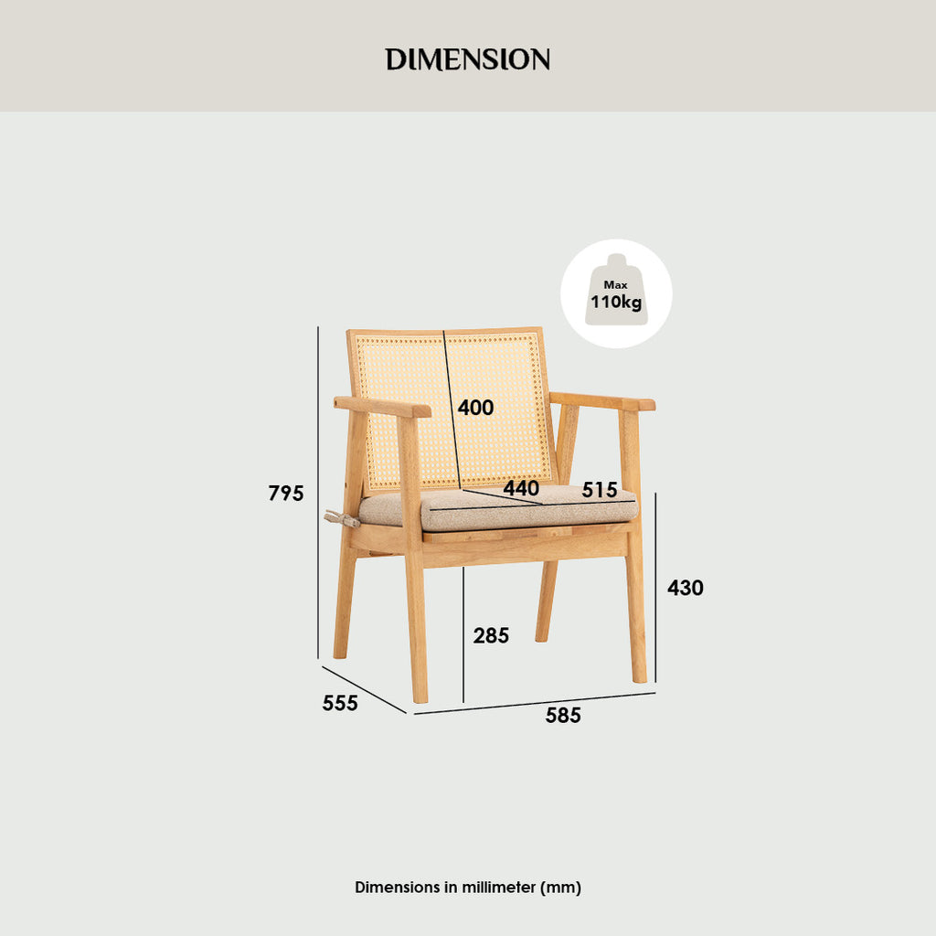 (2Set) Keko lounge chair with Natural colour frame, Beige colour Lake fabric seat