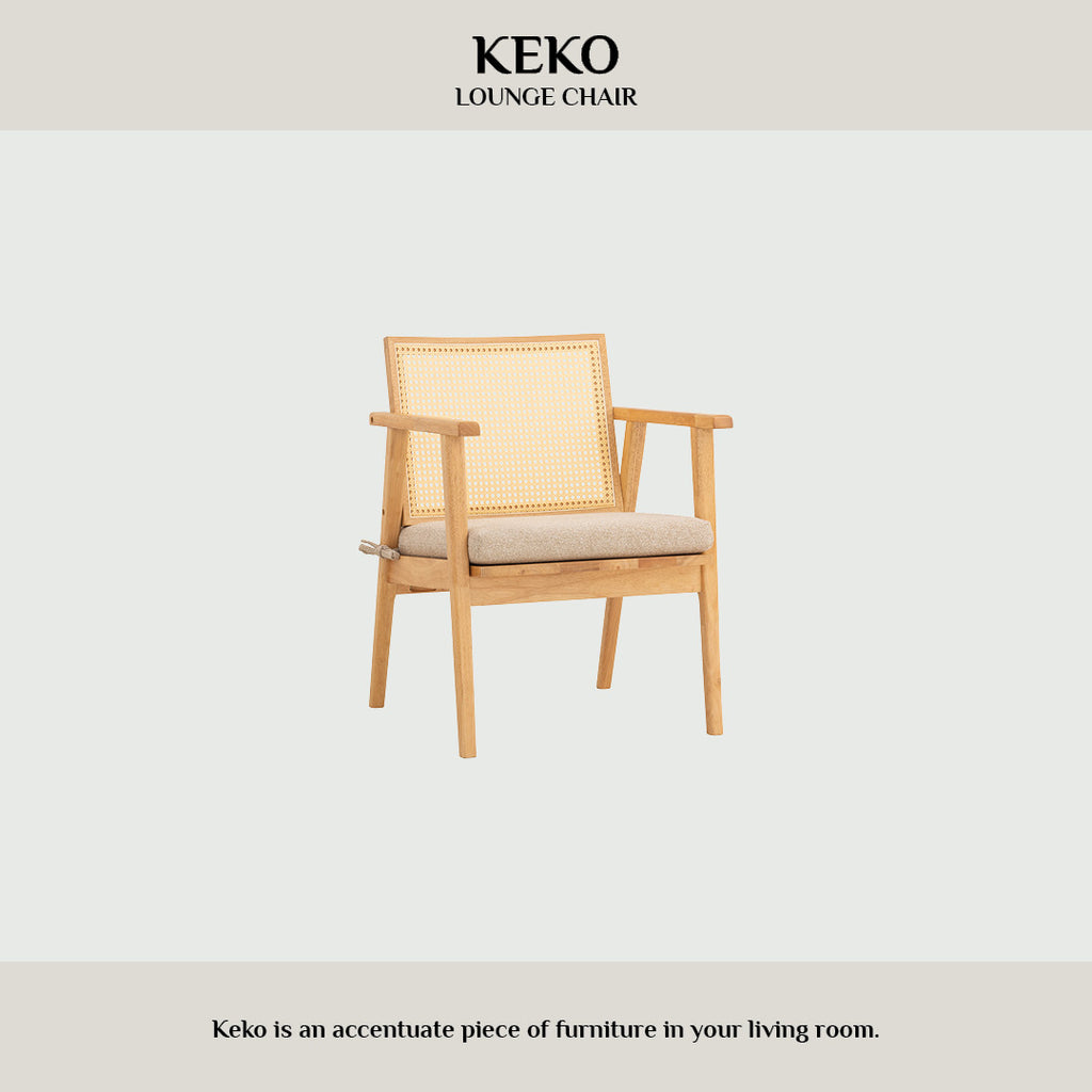 (2Set) Keko lounge chair with Natural colour frame, Beige colour Lake fabric seat