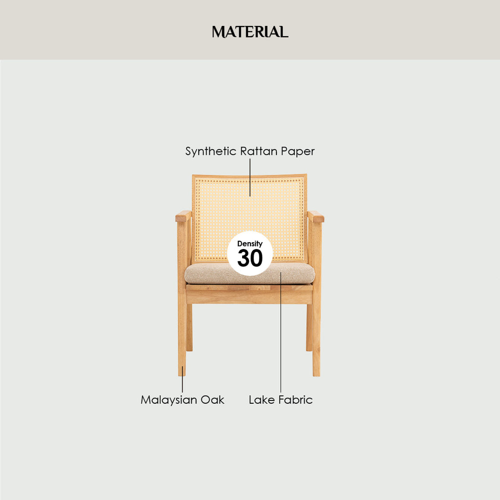 (2Set) Keko lounge chair with Natural colour frame, Beige colour Lake fabric seat