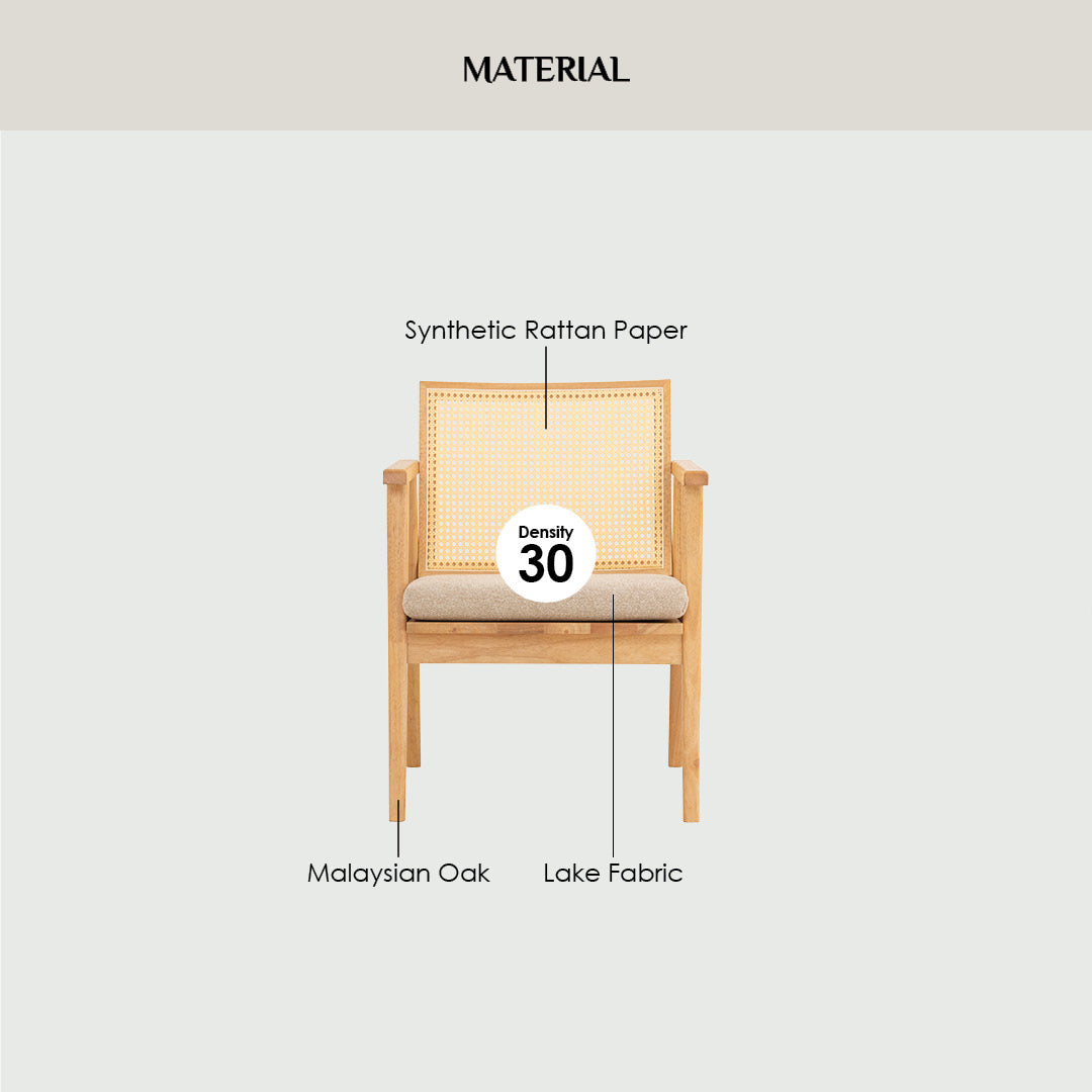 (2Set) Keko lounge chair with Natural colour frame, Beige colour Lake fabric seat