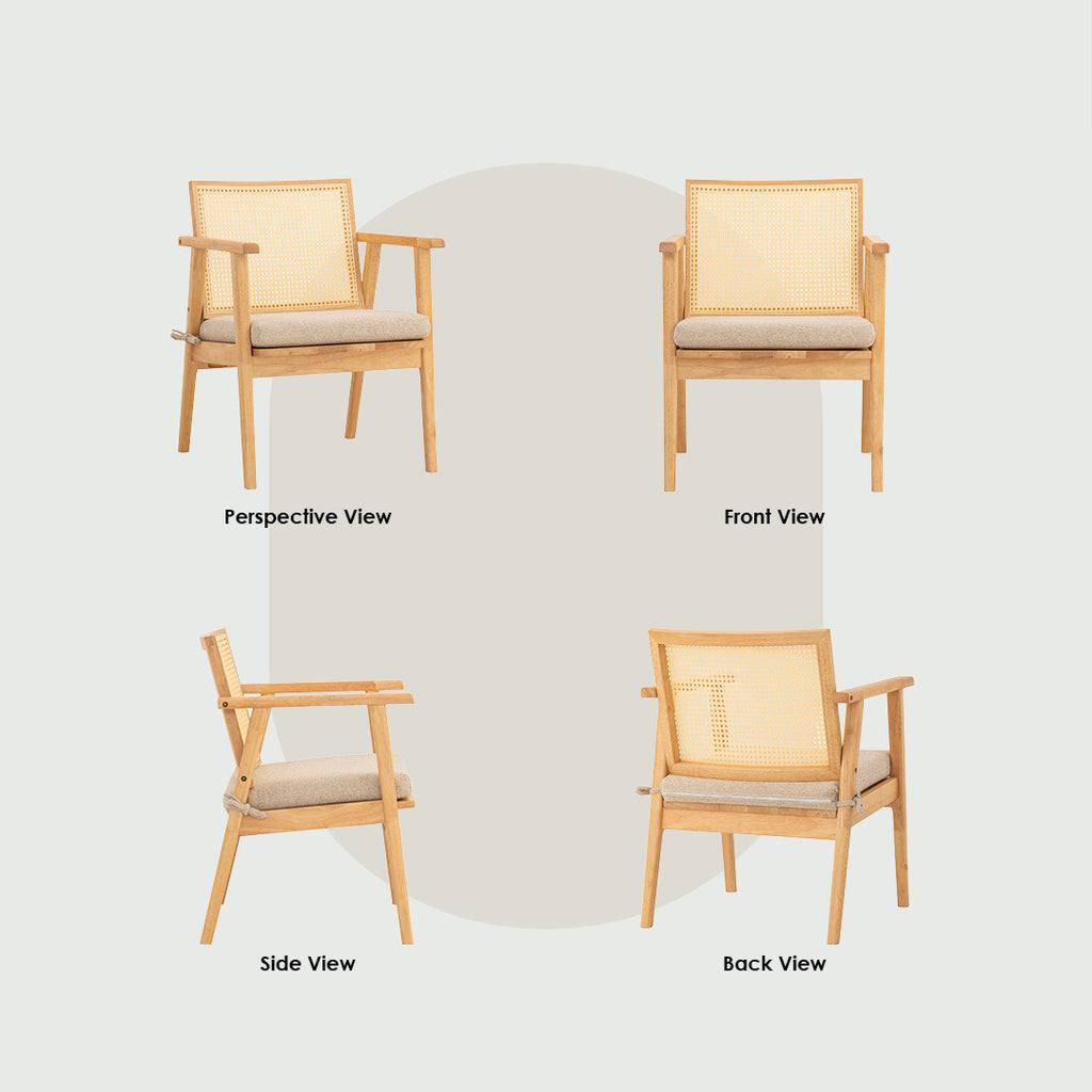 (2Set) Keko lounge chair with Natural colour frame, Beige colour Lake fabric seat