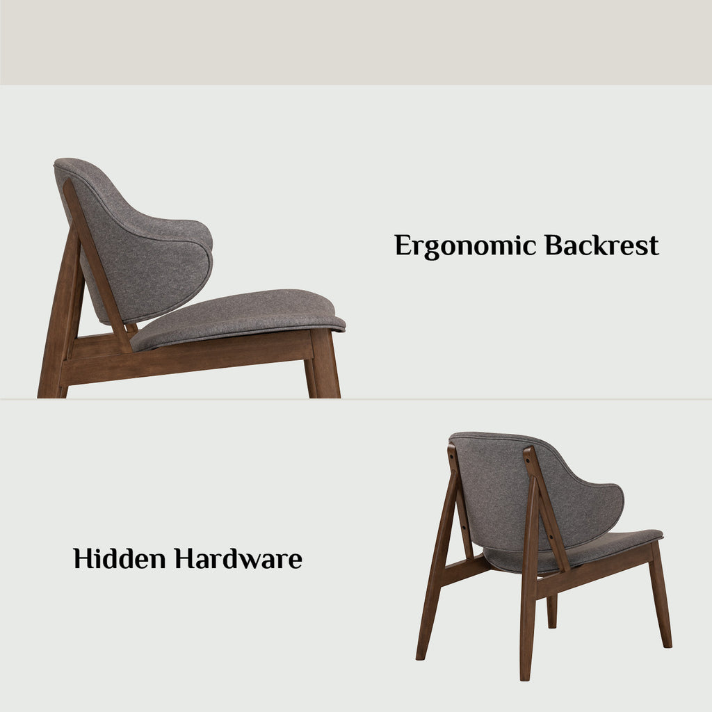 Seltos lounge chair with Cocoa colour frame, Oyster Bay colour Chevron fabric.