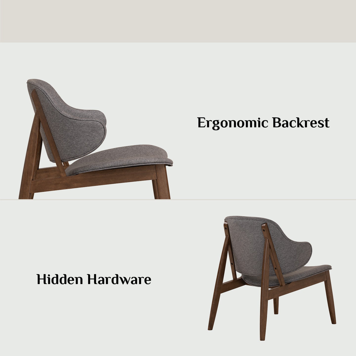 Seltos lounge chair with Cocoa colour frame, Oyster Bay colour Chevron fabric.