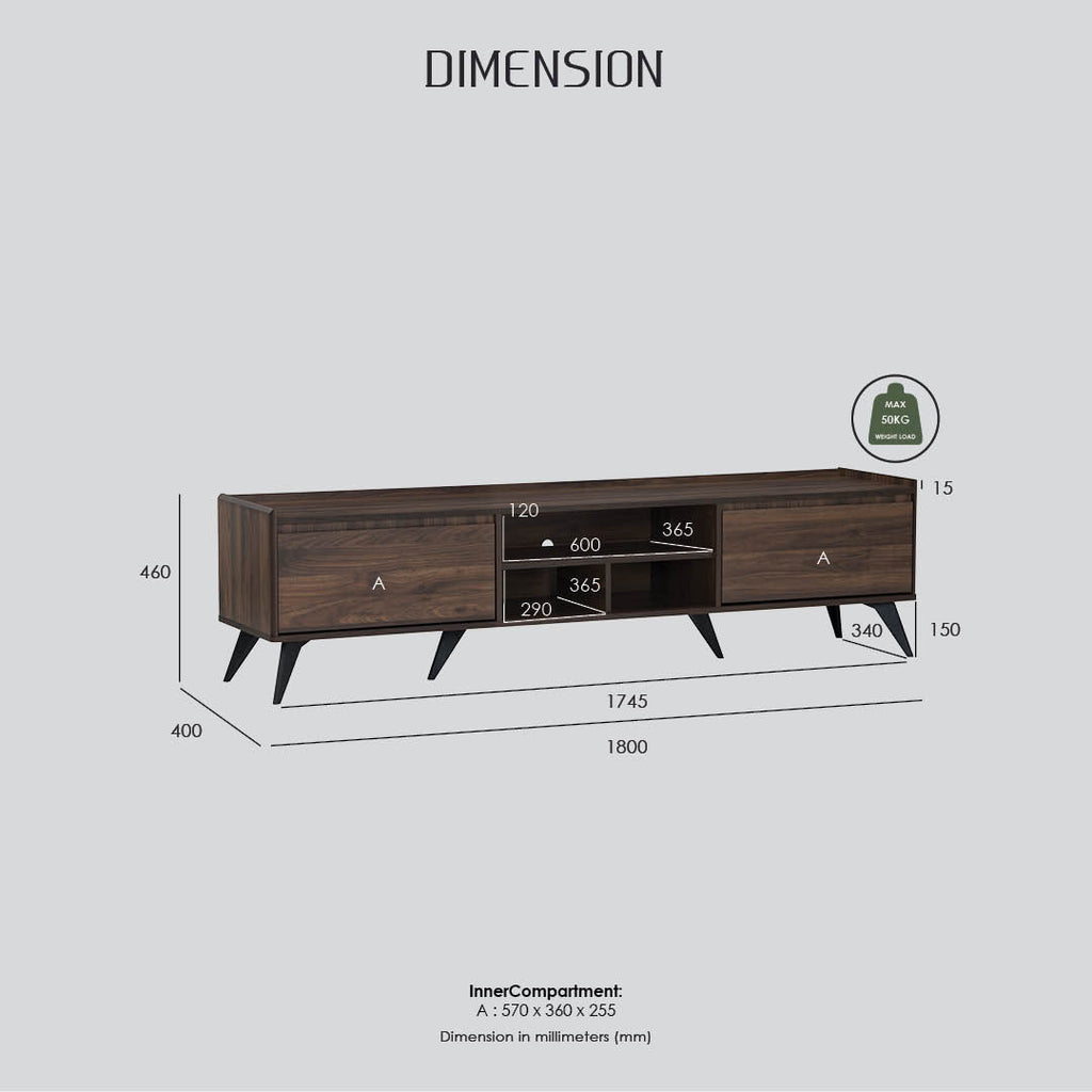 Maxton 1.8m tv cabinet in Cocoa colour