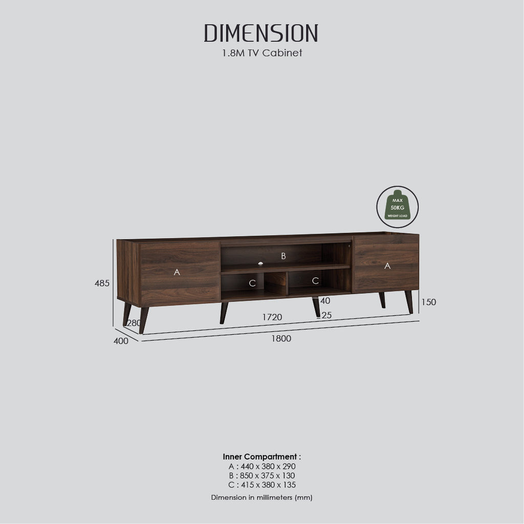 Inglewood 1.8m tv cabinet in Oak colour