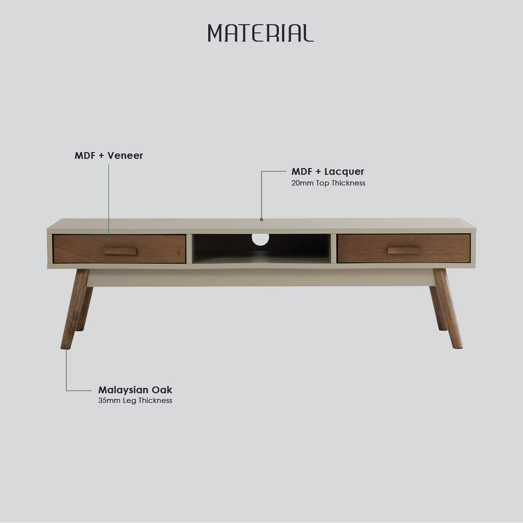 Bailey 1.5m tv cabinet in Cocoa colour leg, Taupe Grey colour top
