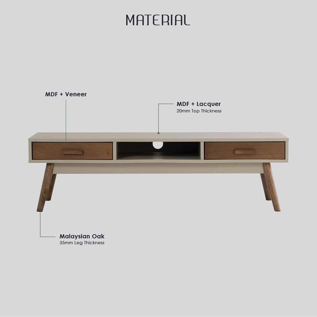 Bailey 1.5m tv cabinet in Cocoa colour leg, Taupe Grey colour top