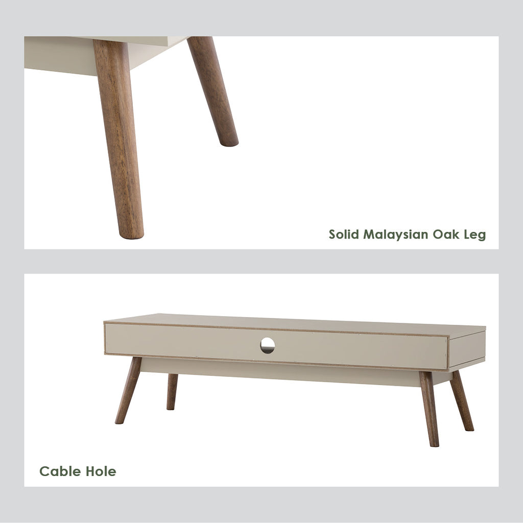 Bailey 1.5m tv cabinet in Cocoa colour leg, Taupe Grey colour top