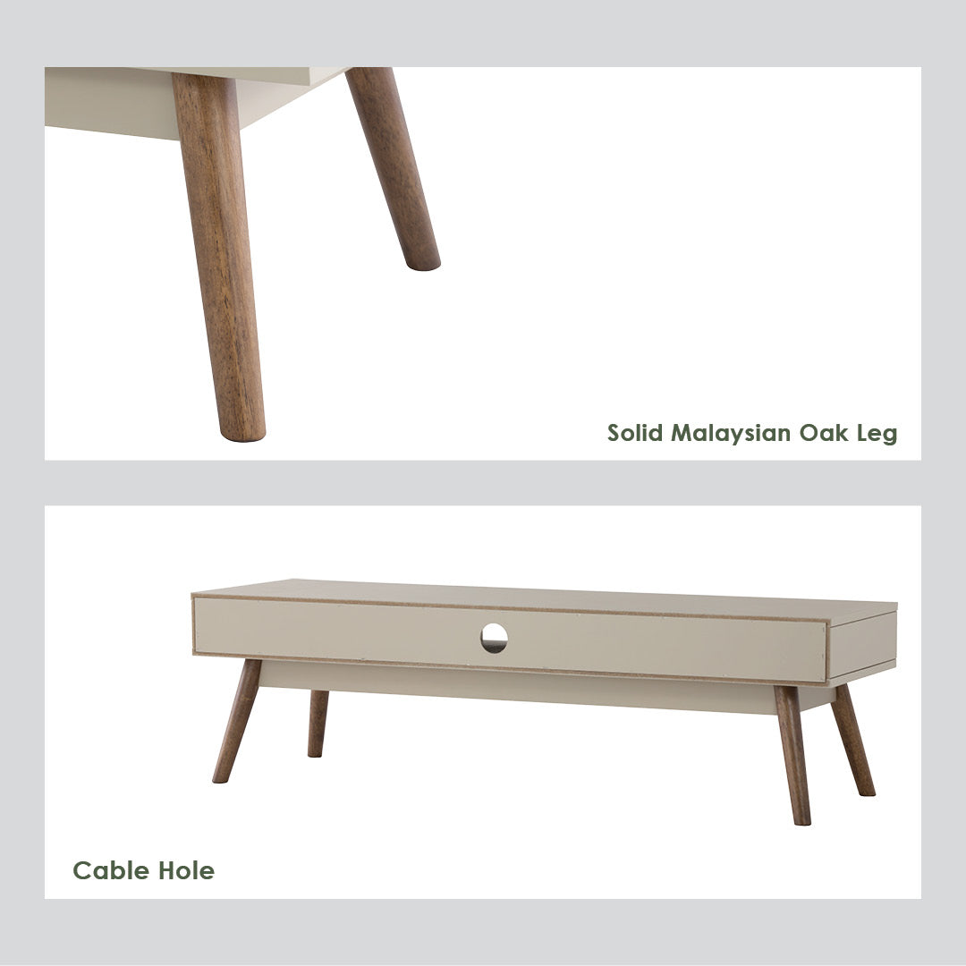 Bailey 1.5m tv cabinet in Cocoa colour leg, Taupe Grey colour top