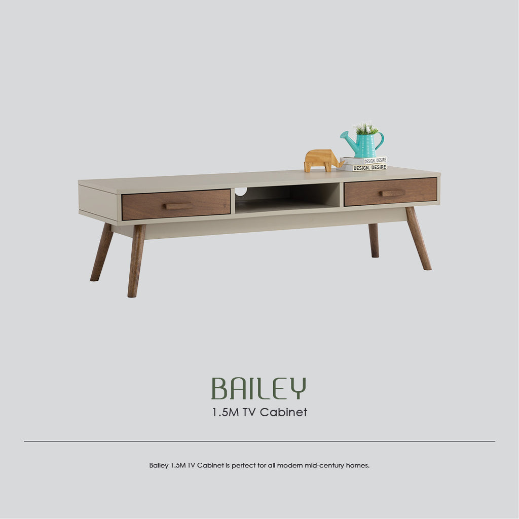 Bailey 1.5m tv cabinet in Cocoa colour leg, Taupe Grey colour top