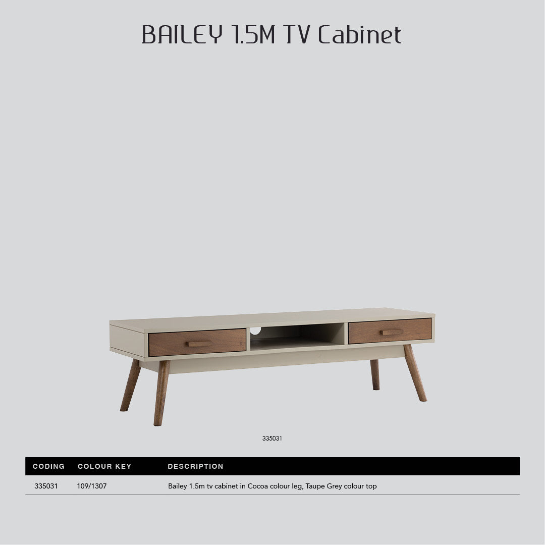 Bailey 1.5m tv cabinet in Cocoa colour leg, Taupe Grey colour top