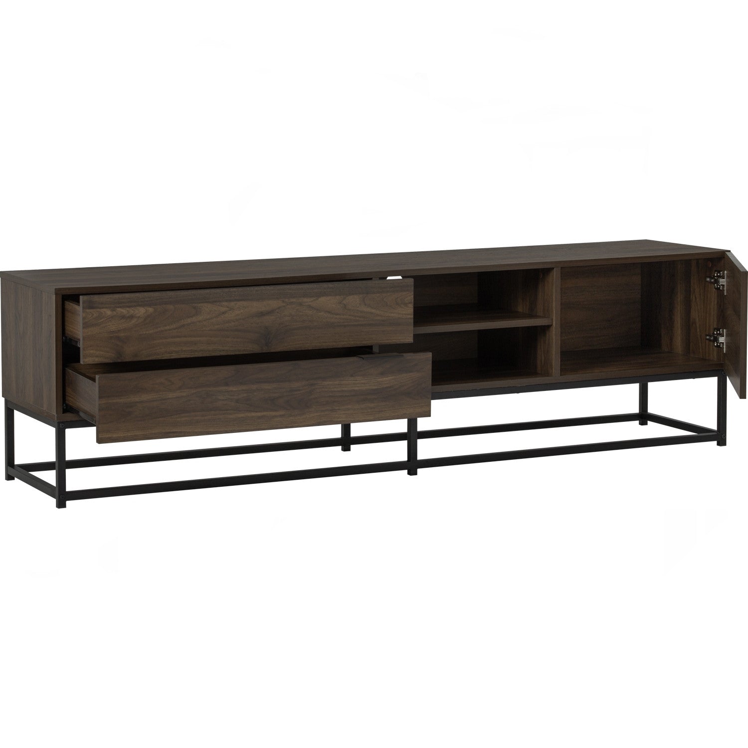 Capri 1.8m tv cabinet in Matt Black Epoxy colour leg, Walnut colour top