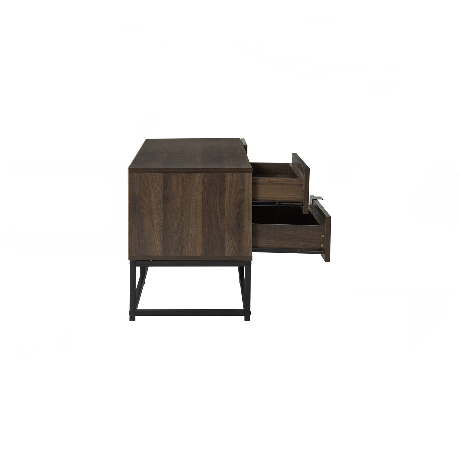 Capri 1.8m tv cabinet in Matt Black Epoxy colour leg, Walnut colour top