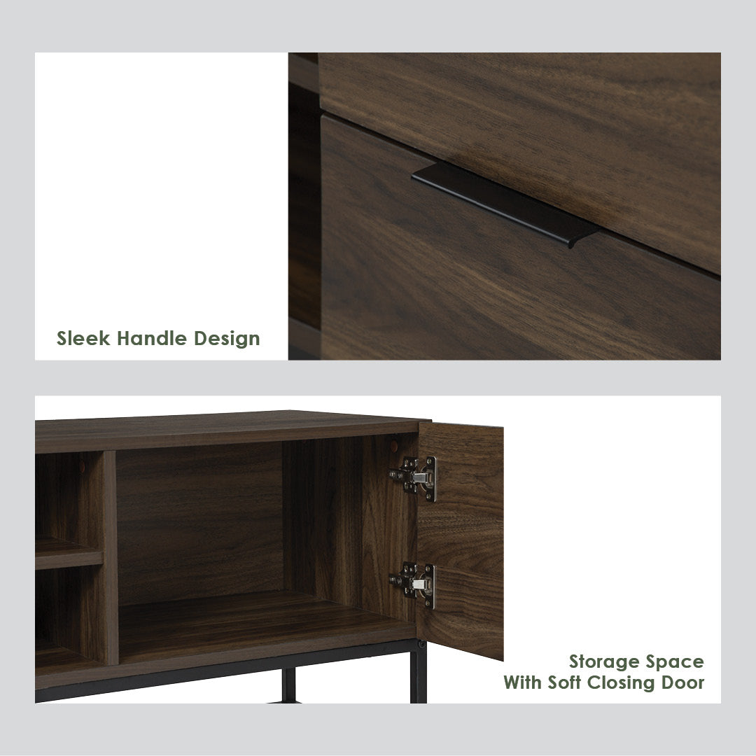 Capri 1.8m tv cabinet in Matt Black Epoxy colour leg, Walnut colour top