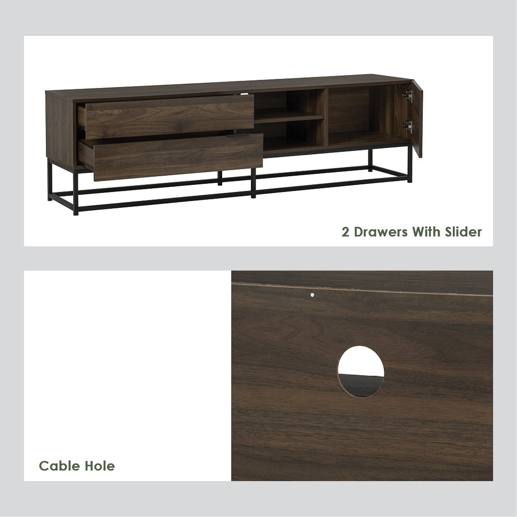 Capri 1.8m tv cabinet in Matt Black Epoxy colour leg, Walnut colour top