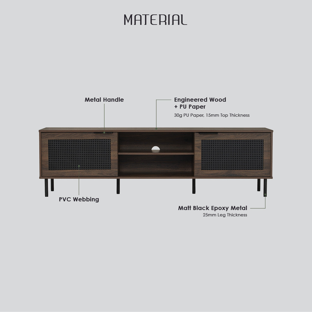 Dallas 1.8m TV cabinet in Matt Black Epoxy leg, Wotan Oak colour body