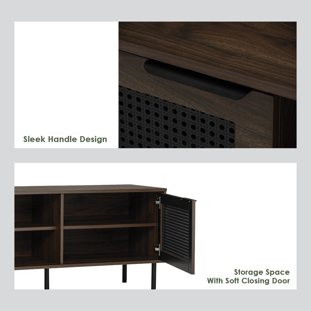 Dallas 1.8m TV cabinet in Matt Black Epoxy leg, Wotan Oak colour body