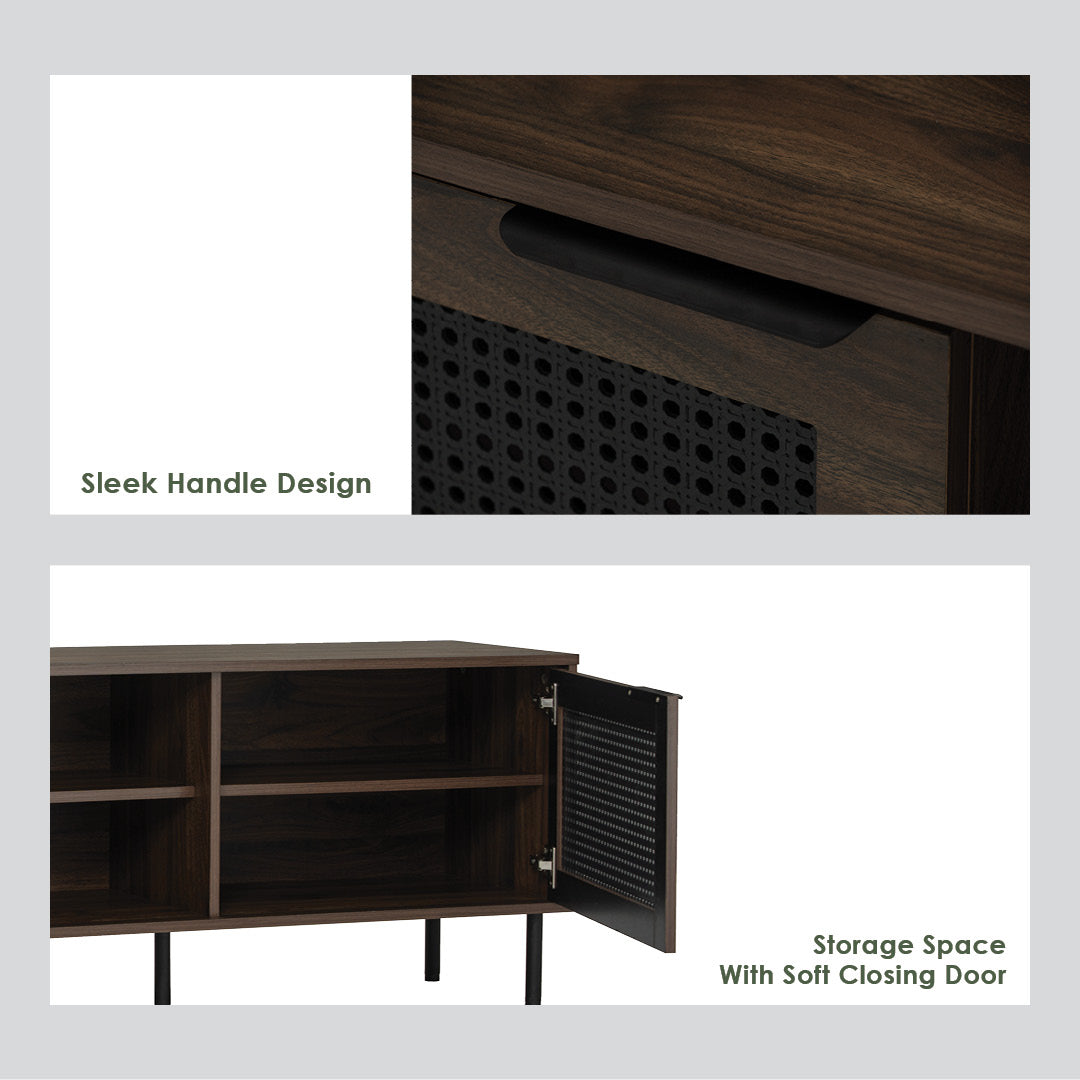 Dallas 1.8m TV cabinet in Matt Black Epoxy leg, Wotan Oak colour body