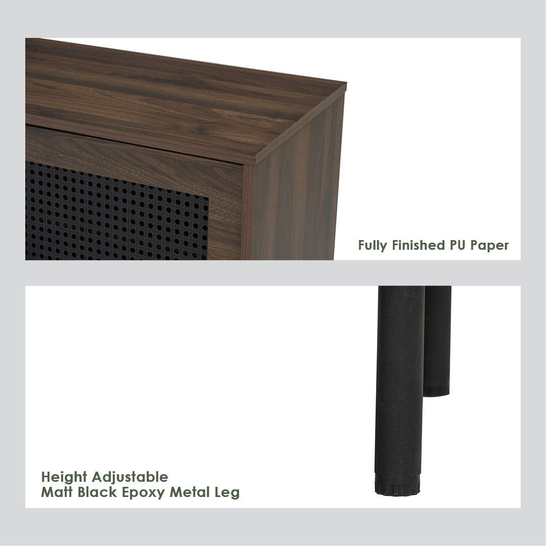 Dallas 1.8m TV cabinet in Matt Black Epoxy leg, Wotan Oak colour body