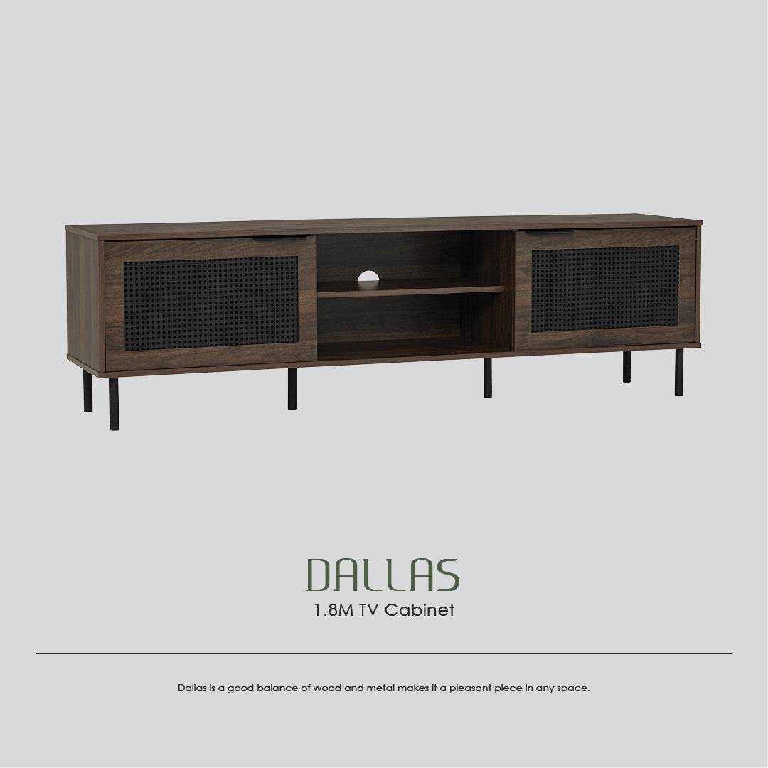 Dallas 1.8m TV cabinet in Matt Black Epoxy leg, Wotan Oak colour body