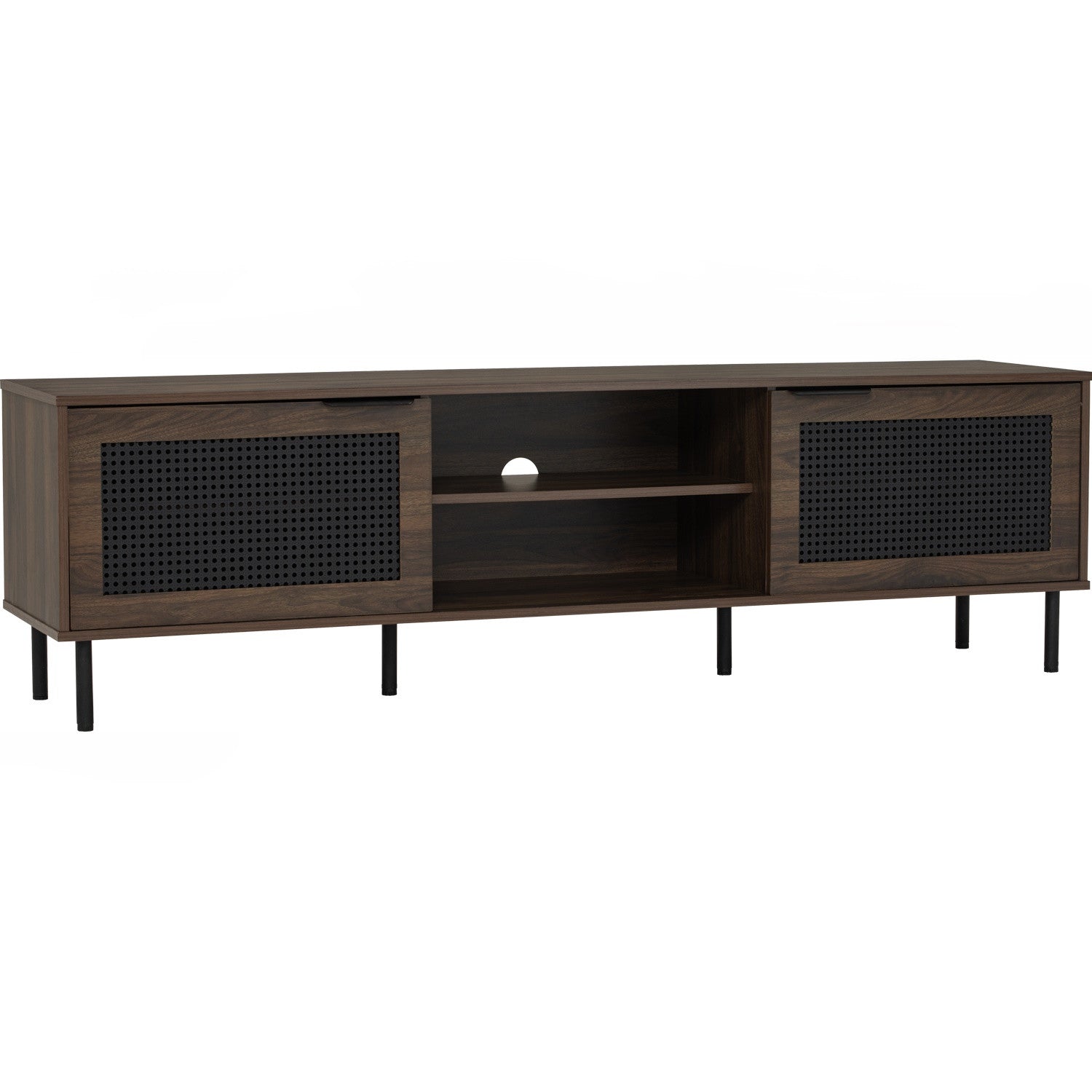 Dallas 1.8m TV cabinet in Matt Black Epoxy leg, Walnut colour body