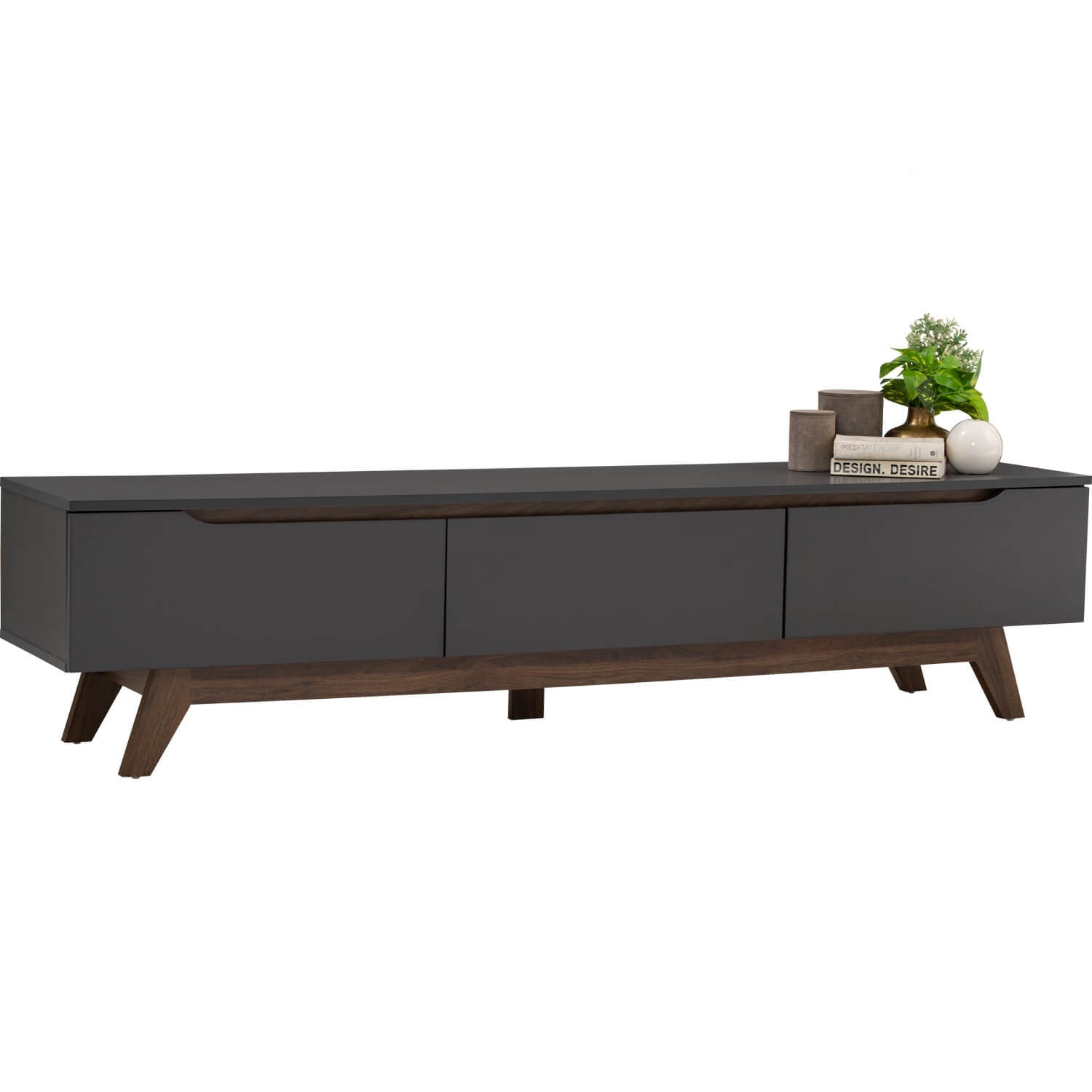 Mando 1.8m tv cabinet in Walnut colour leg, Black colour top.