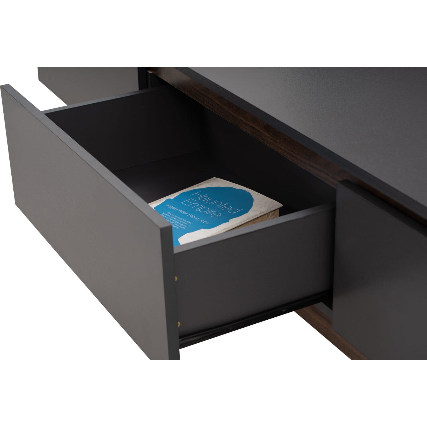 Mando 1.8m tv cabinet in Walnut colour leg, Black colour top.