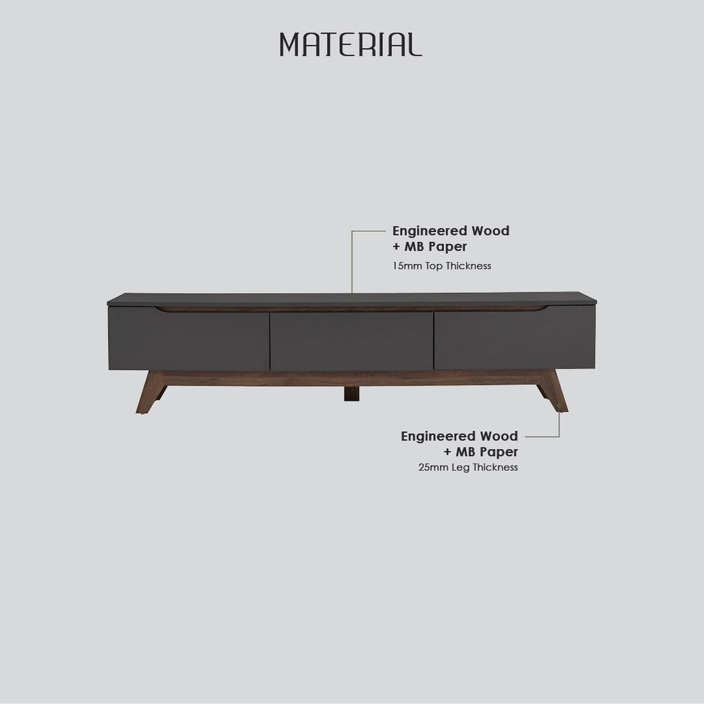 Mando 1.8m tv cabinet in Walnut colour leg, Black colour top.