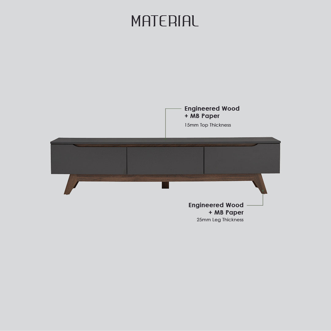 Mando 1.8m tv cabinet in Walnut colour leg, Black colour top.