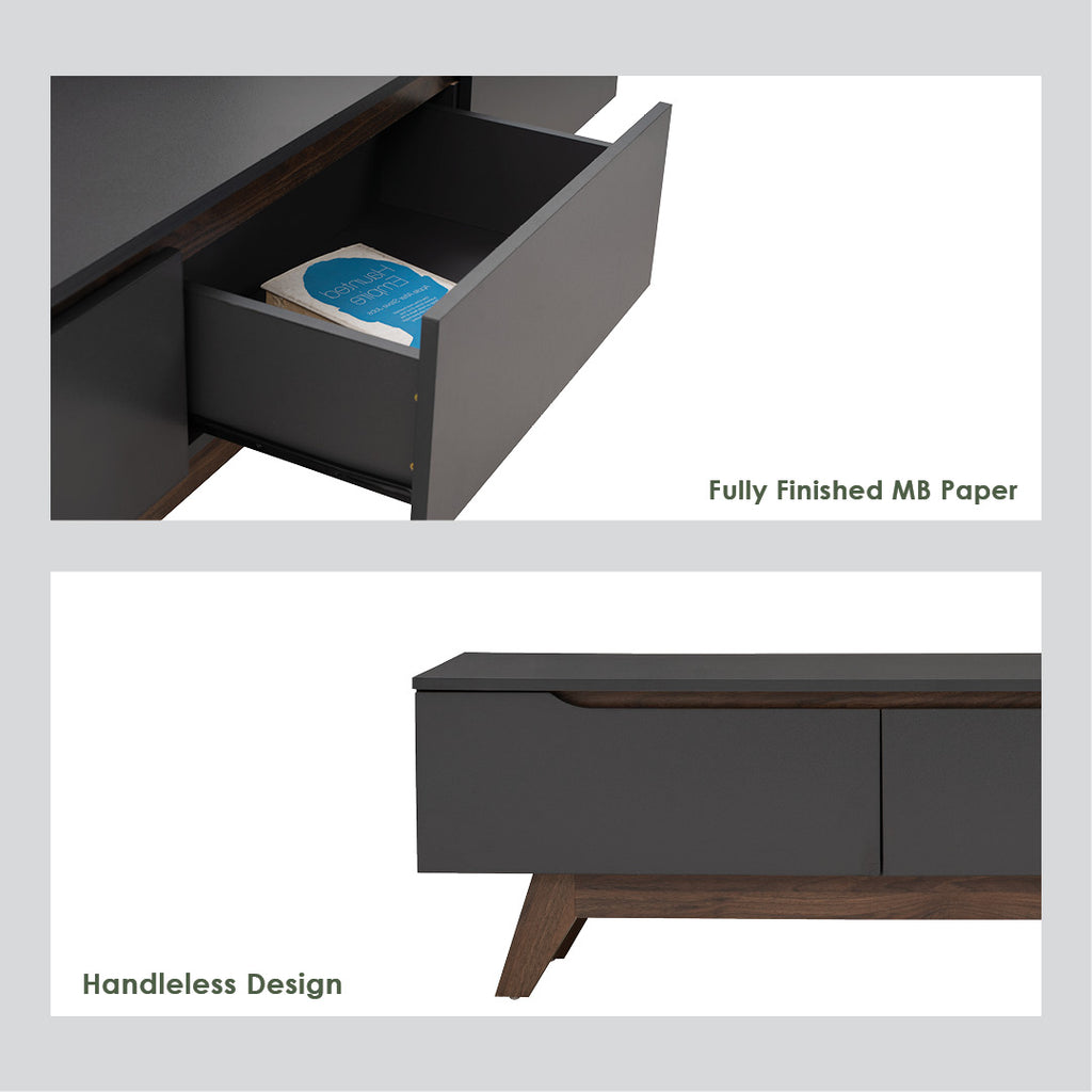 Mando 1.8m tv cabinet in Walnut colour leg, Black colour top.