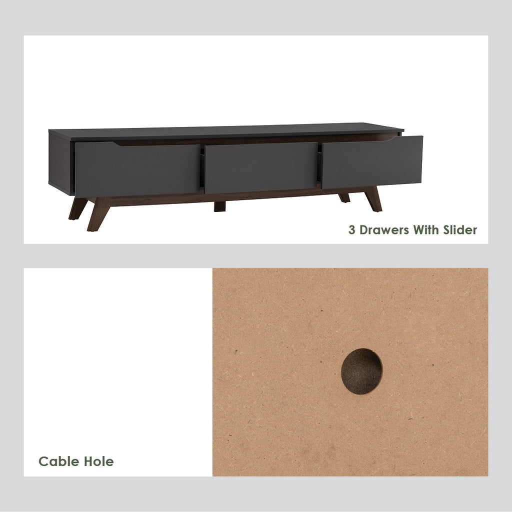 Mando 1.8m tv cabinet in Walnut colour leg, Black colour top.